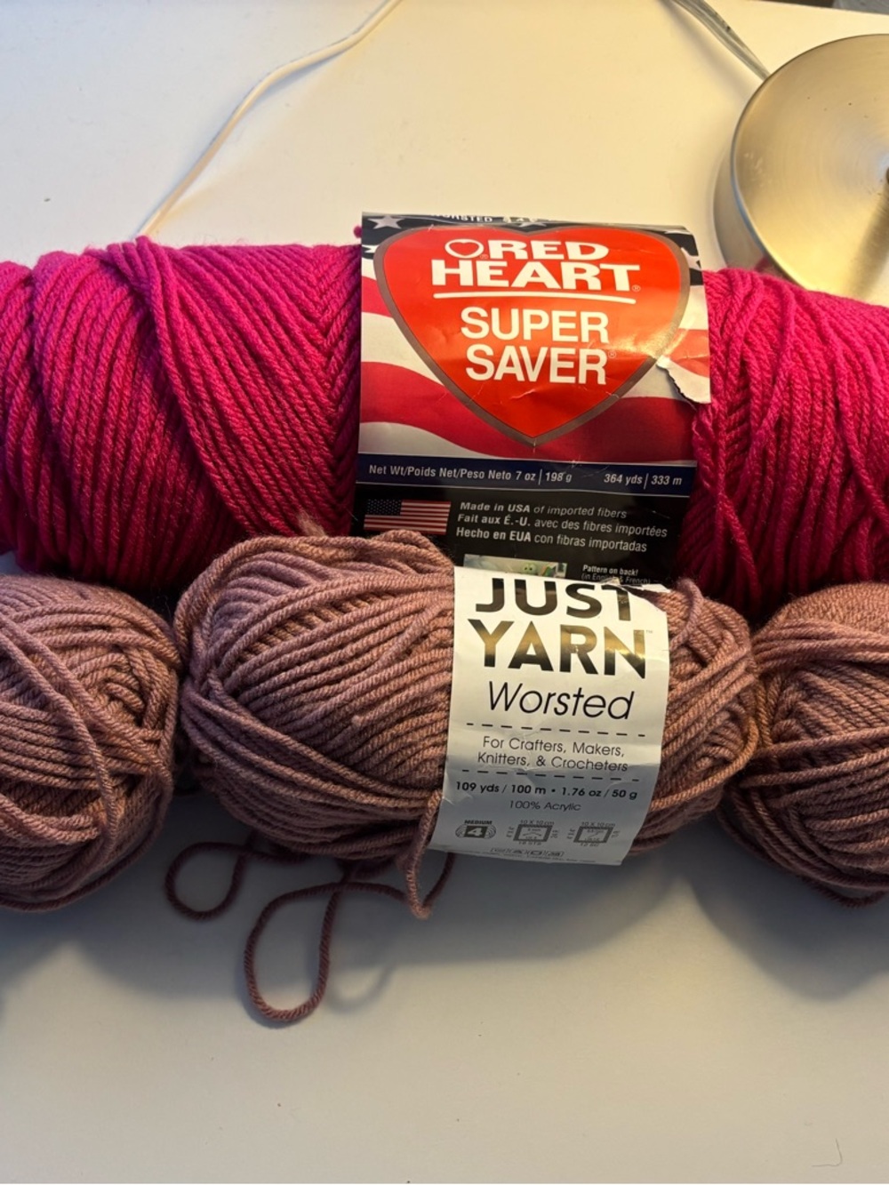 Just Yarn Worsted & Red Heart Pink Skein Bundle